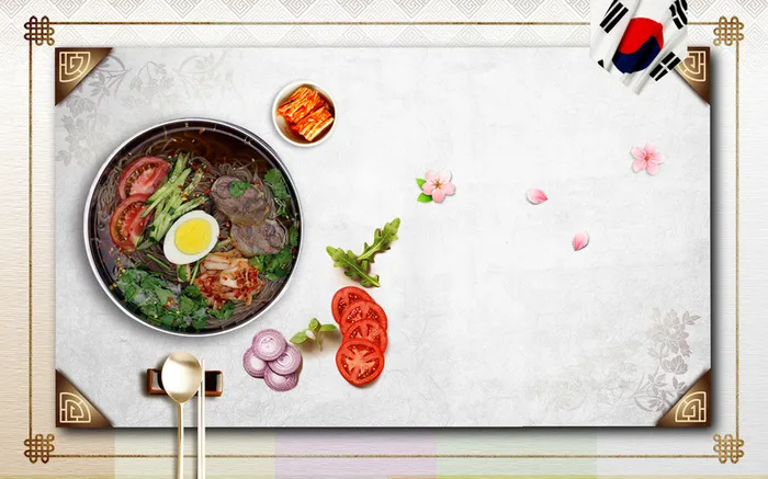 冷面韩式美食韩国料理海报背景素材高清