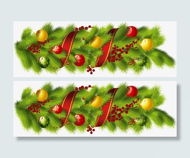 圣诞节绿色松叶装饰免抠