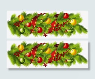 圣诞节绿色松叶装饰免抠