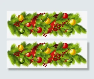 圣诞节绿色松叶装饰免抠