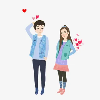 手绘水彩情侣男女免抠