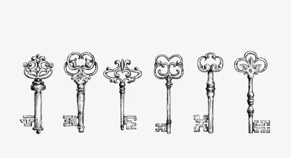 矢量黑色复古钥匙扣六把免抠