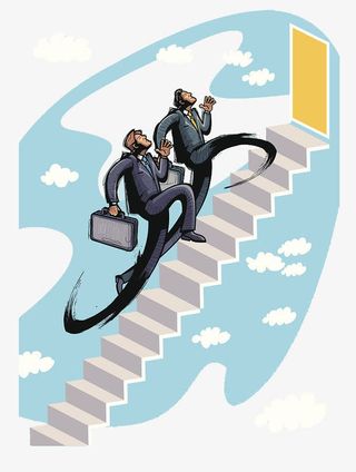 装饰插图爬楼梯间的商务男士免抠