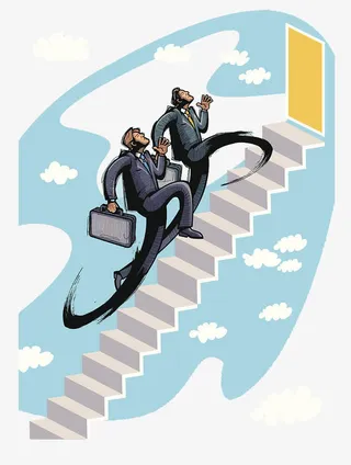 装饰插图爬楼梯间的商务男士免抠