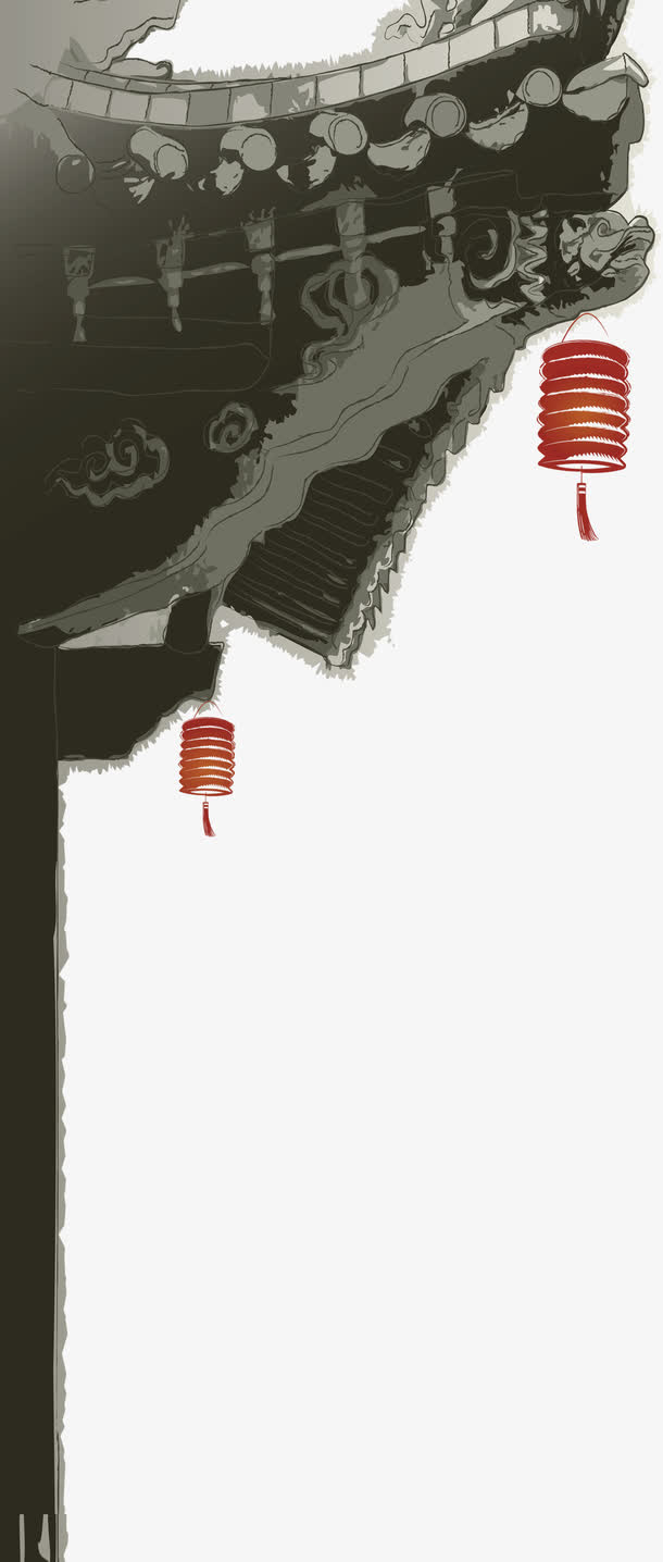 水墨中国风屋檐免抠