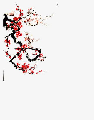 梅花水墨梅花红色梅花免抠