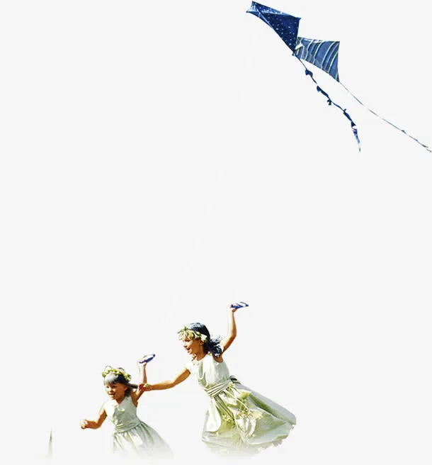 欢乐春日伙伴放风筝人物免抠