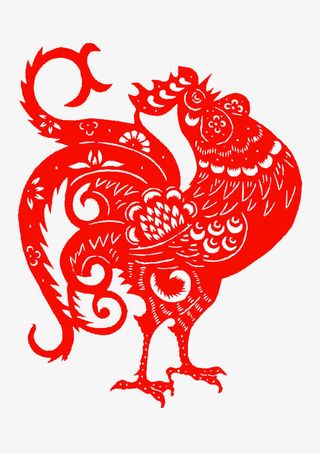 鸡年公鸡剪纸图案免抠