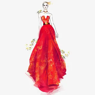 蝴蝶鎏金大红华丽婚纱免抠