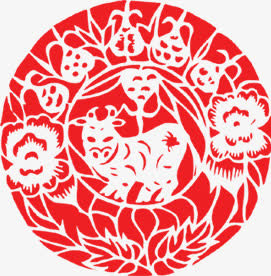 牛年剪纸贴花设计元素免抠