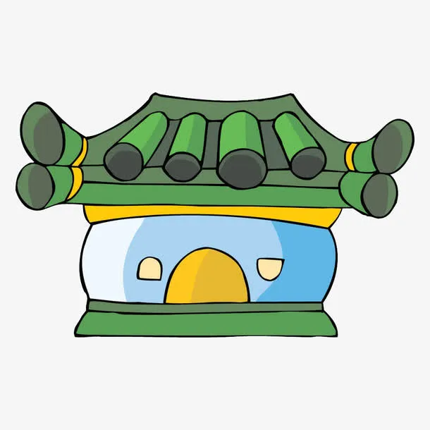 绿色卡通寺庙免抠