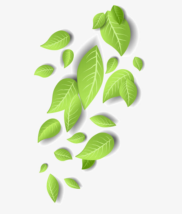 绿色茶叶茶叶手绘春天绿叶飘零绿免抠