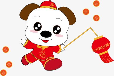 春节中国元素可爱小狗手免抠