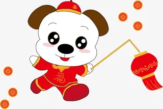 春节中国元素可爱小狗手免抠
