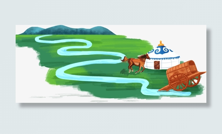 马，蒙古包，草原，拉车免抠