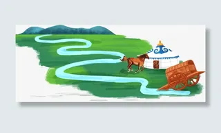 马，蒙古包，草原，拉车免抠