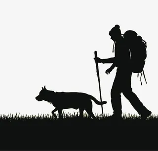 矢量背包客与狗前行剪影免抠