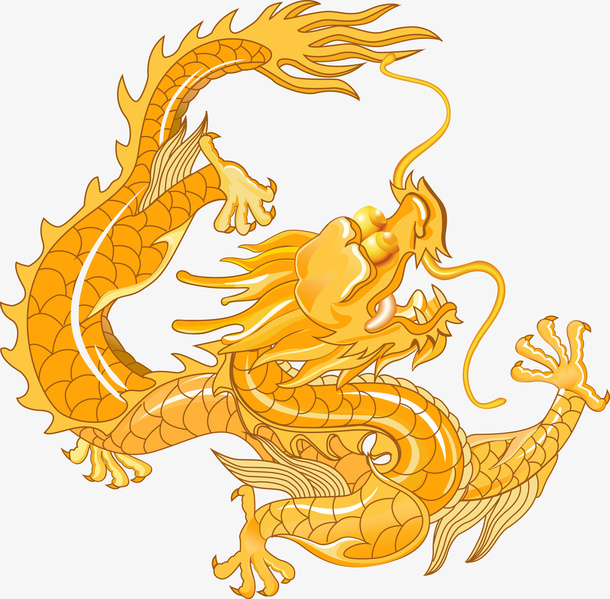 二月二龙抬头手绘插画金色舞龙免抠
