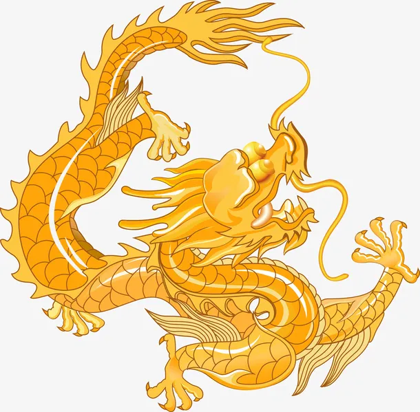 二月二龙抬头手绘插画金色舞龙免抠
