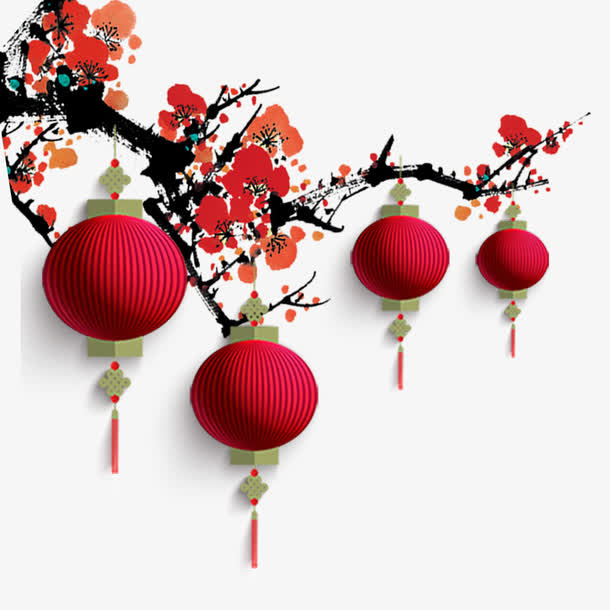 灯笼梅花设计海报免抠