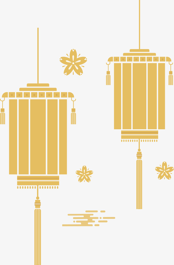 新年元宵金色系矢量扁平剪纸风古风灯笼免抠