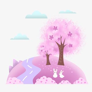 春分女孩彩绘粉色免抠