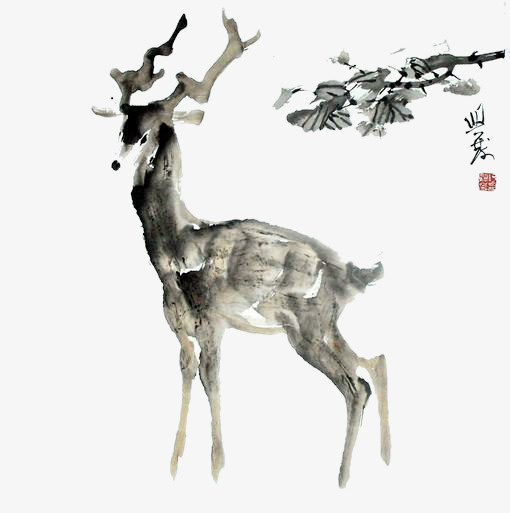 水墨鹿png素材图片免抠