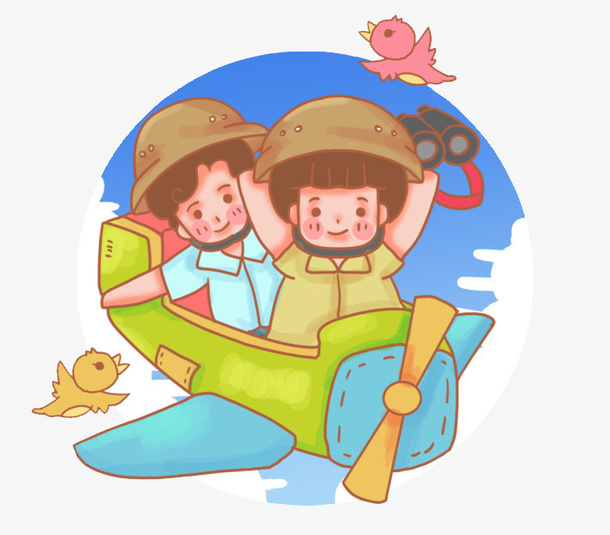坐飞机的儿童插画免抠