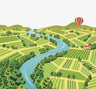 装饰插图农地梯田插画免抠
