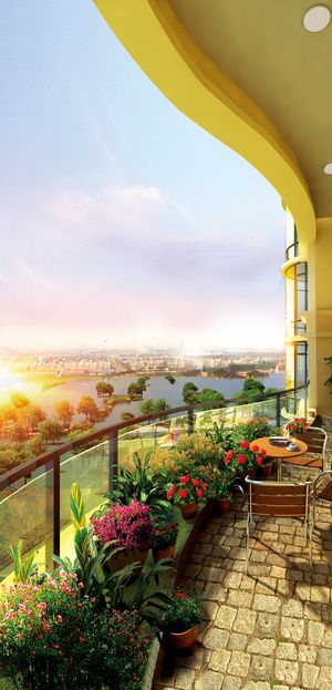 湖水边风景地产广告海报背景素材高清