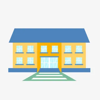 蓝色学校建筑矢量图免抠