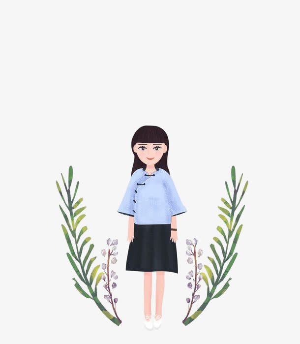民国手绘女学生免抠