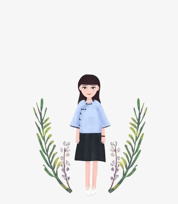 民国手绘女学生免抠
