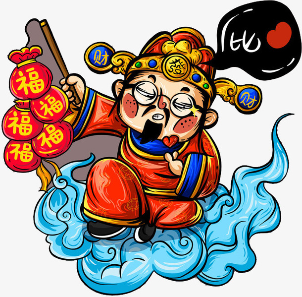 中国风国潮驾云财神免抠