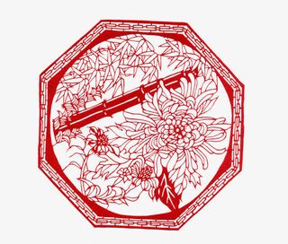 红色菊花剪纸免抠