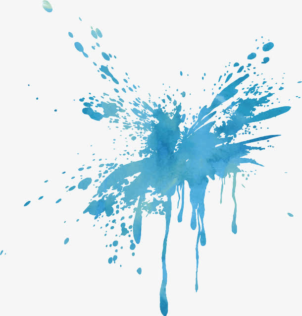 手绘蓝色水滴水渍免抠