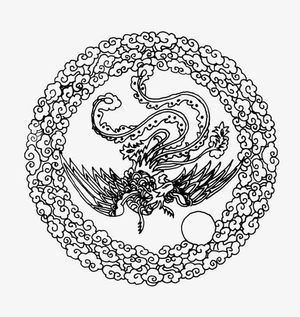底纹卡通素描 中国风祥云花环免抠