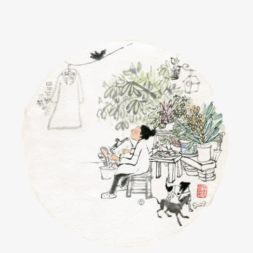 中国画折扇图案素材图片免抠