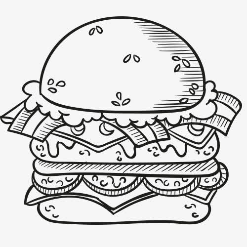 铅笔画 食物 汉堡包 热狗 快免抠