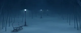 蓝色夜晚路灯雪地免抠