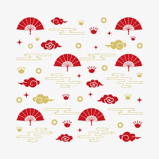新年扇子底纹免抠