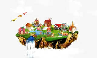 卡通创意悬浮瀑布岛屿免抠