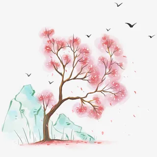 中国风樱花和假山元素免抠