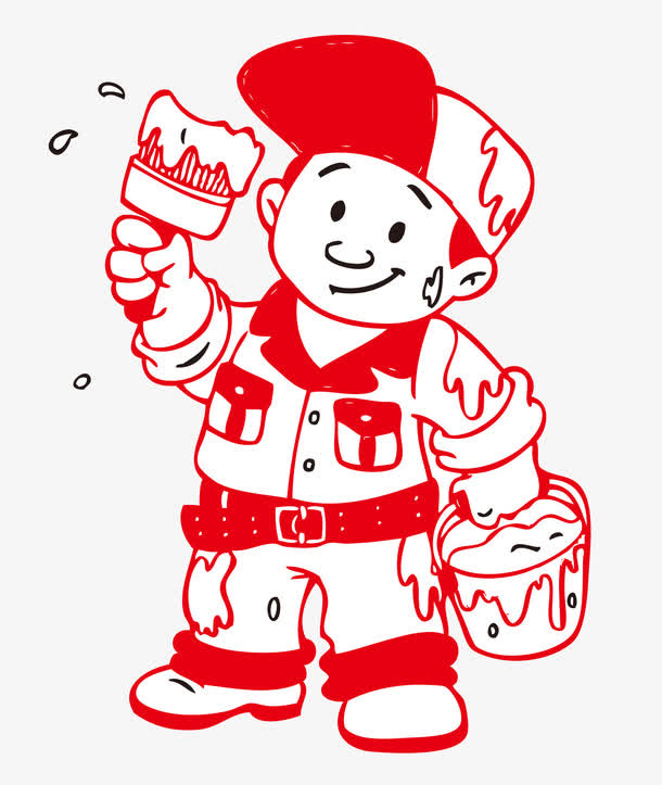 红色粉刷小男孩免抠