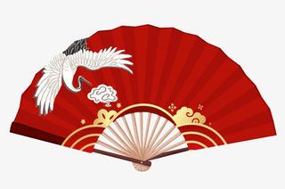 国潮风纸扇仙鹤免抠