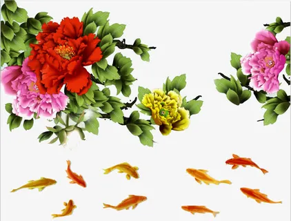 手绘唯美牡丹花免抠