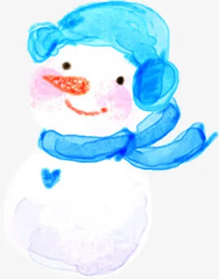 蓝色创意设计水墨雪人免抠