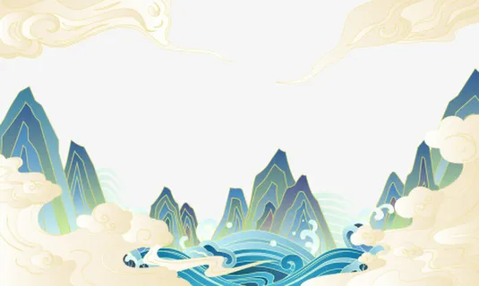 中国风传统山水云纹插画免抠