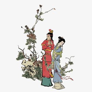 手绘中国风红楼梦插画贾宝玉和林免抠