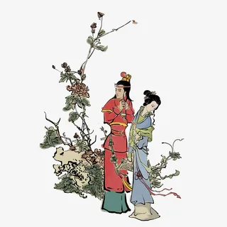 手绘中国风红楼梦插画贾宝玉和林免抠